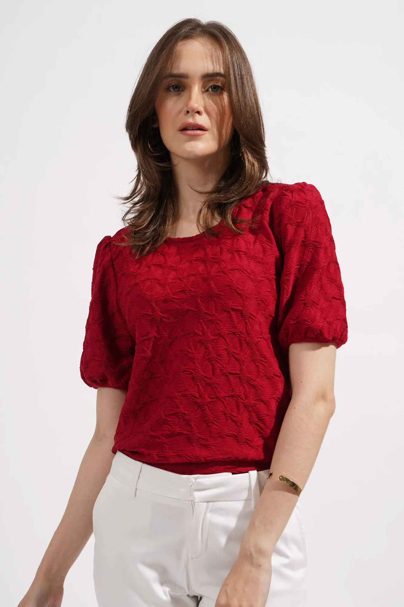 Textured Puff Sleeve Tee