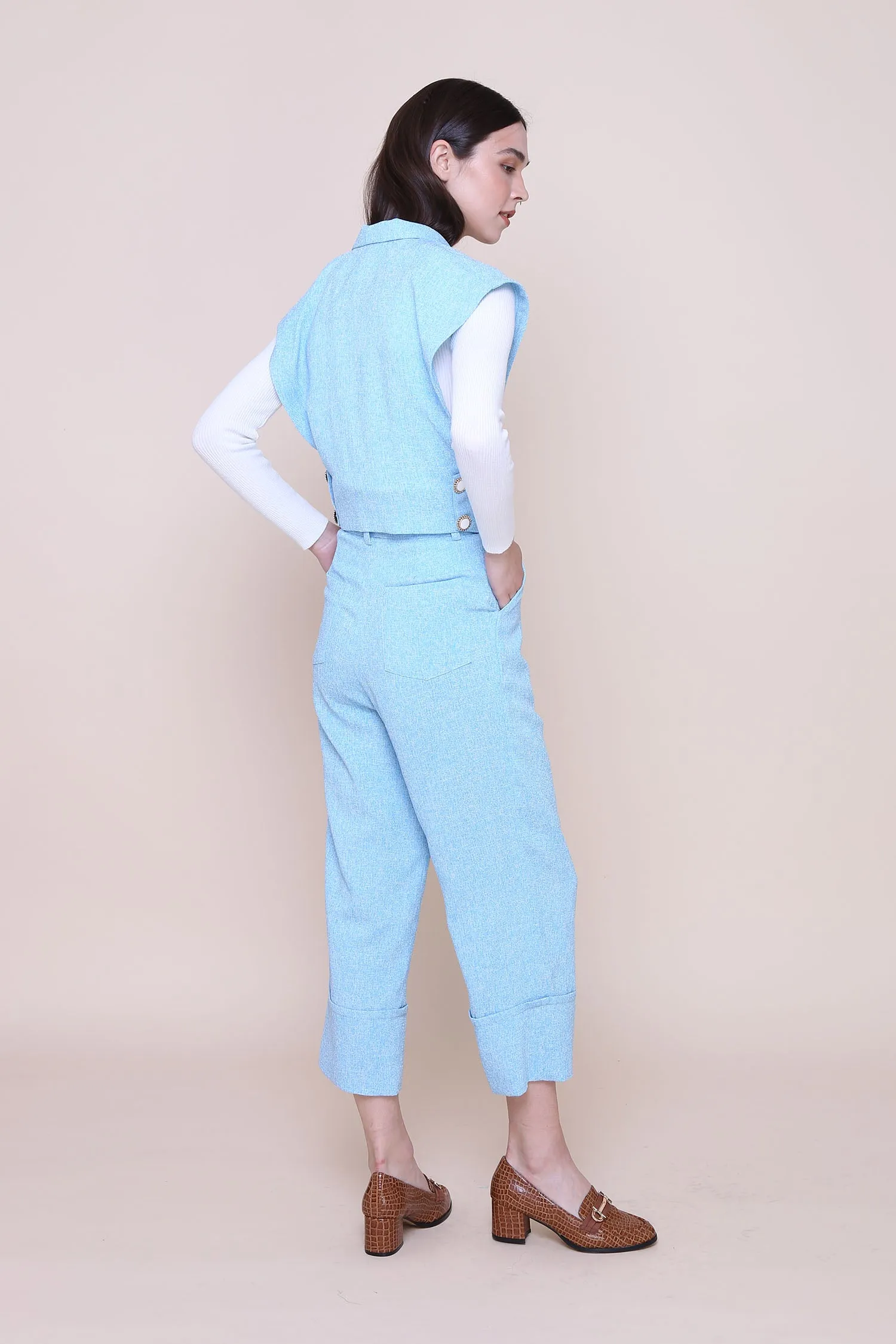 THINK OUTSIDE THE BOX | High Waisted Culottes In Blue Tweed With Belt