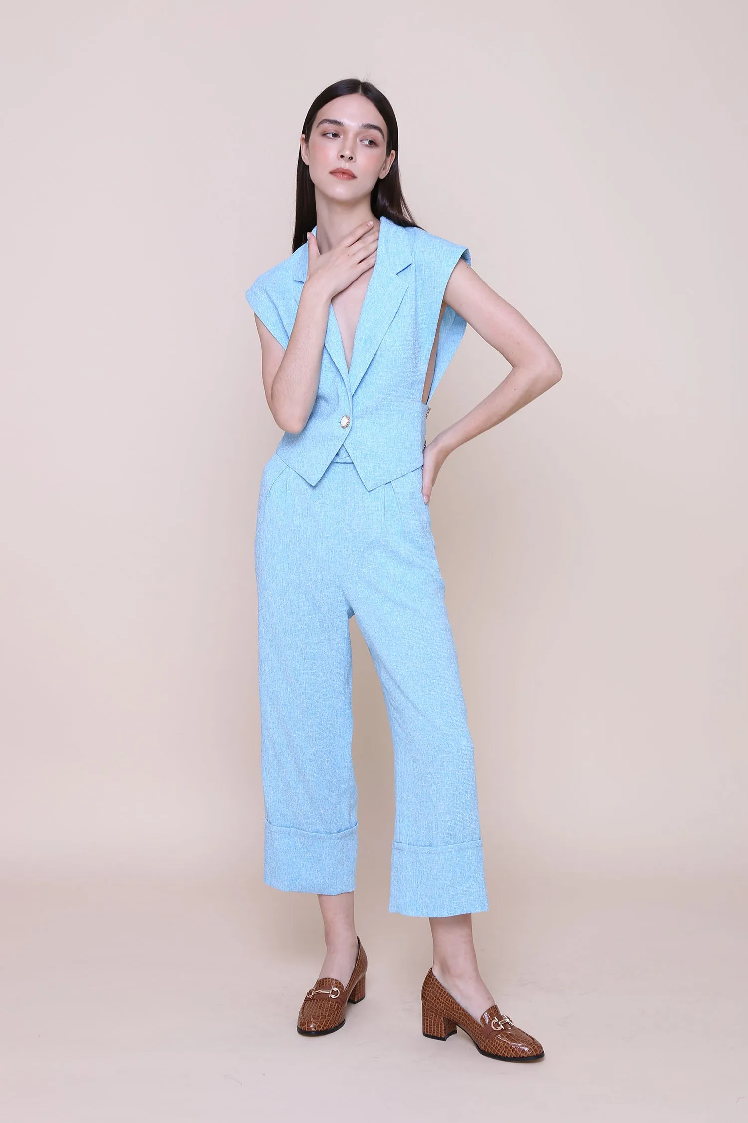 THINK OUTSIDE THE BOX | High Waisted Culottes In Blue Tweed With Belt
