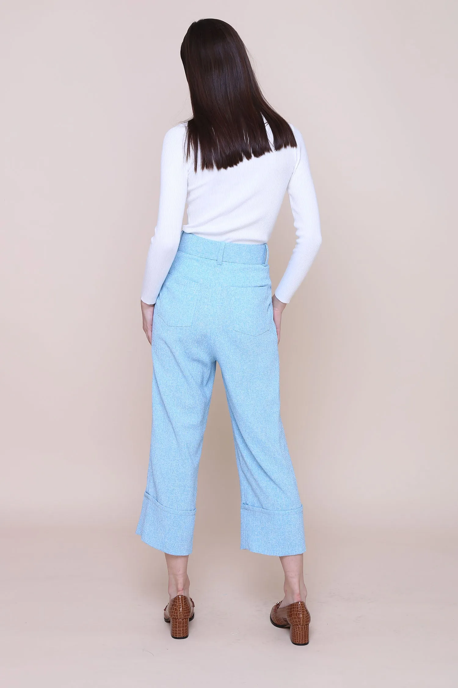 THINK OUTSIDE THE BOX | High Waisted Culottes In Blue Tweed With Belt