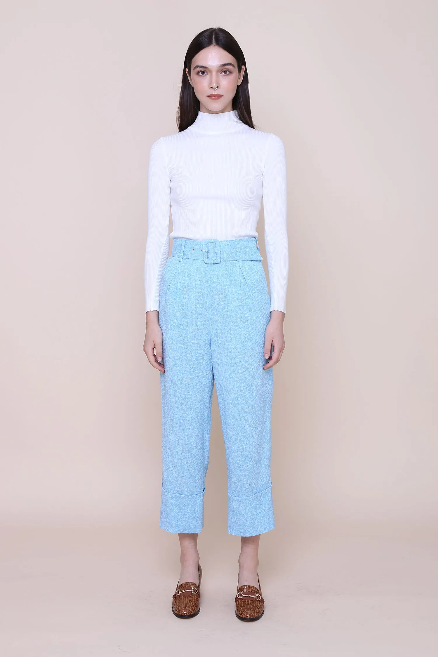 THINK OUTSIDE THE BOX | High Waisted Culottes In Blue Tweed With Belt
