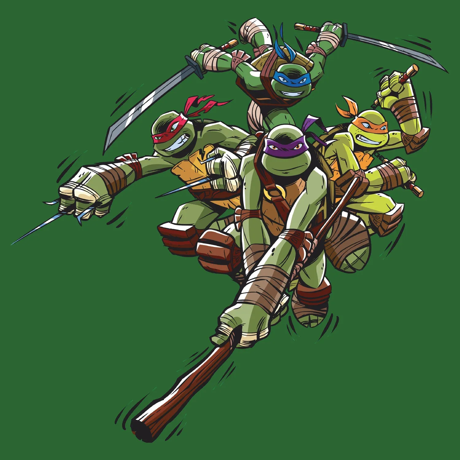 TMNT Group Attack Official Men's T-shirt (Green)