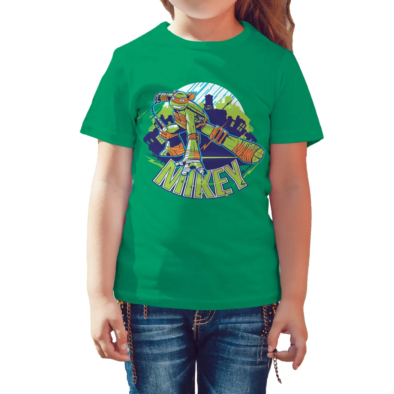 TMNT Michaelangelo Mikey Official Kid's T-Shirt (Green)