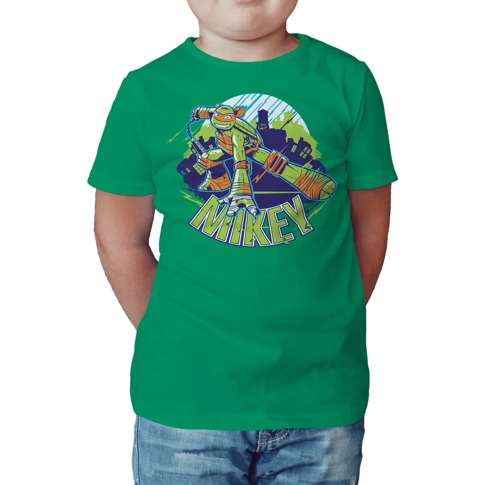 TMNT Michaelangelo Mikey Official Kid's T-Shirt (Green)