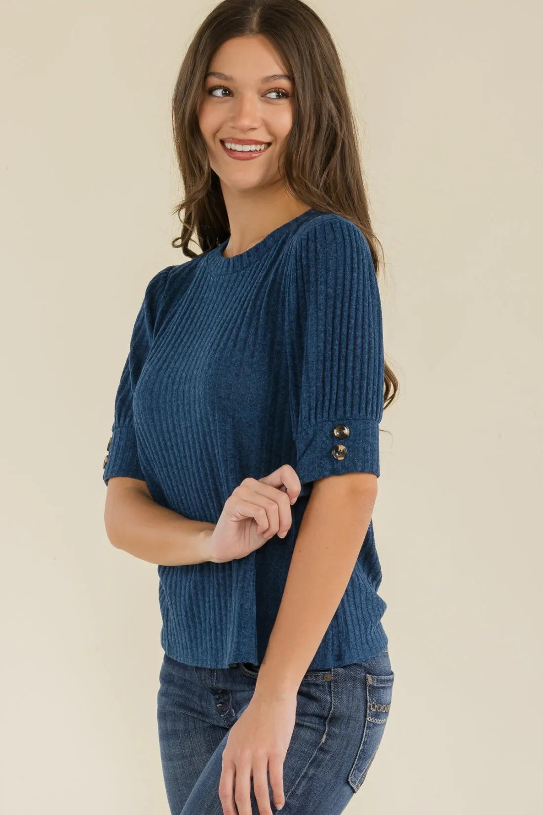 TORTOISE BUTTONS PUFF FASHION TEE SWEATER