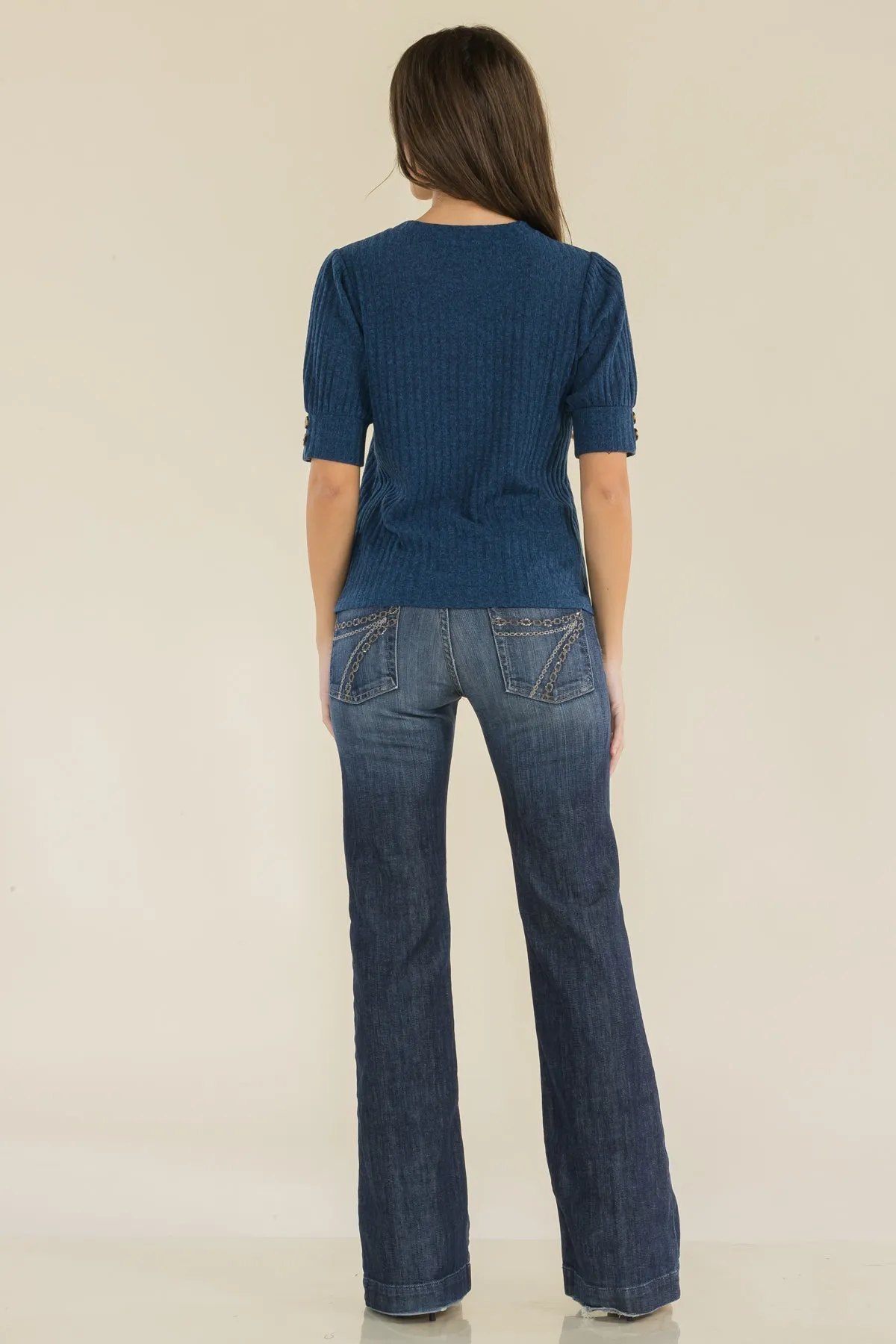 TORTOISE BUTTONS PUFF FASHION TEE SWEATER