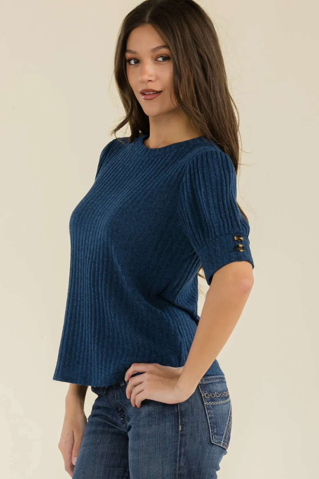 TORTOISE BUTTONS PUFF FASHION TEE SWEATER
