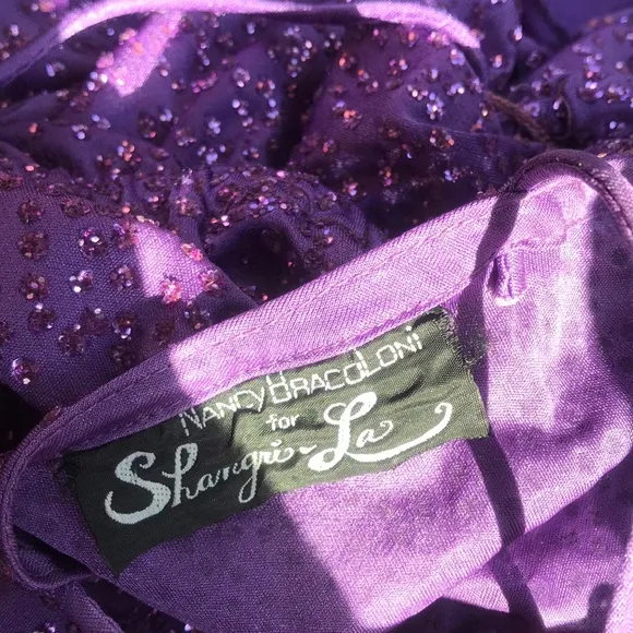 True Vintage 1970‘s Disco Sparkle Dress Midi Purple Glitter Cowneck Y2k Party Sm