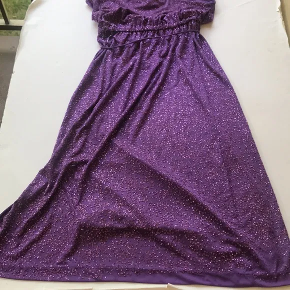 True Vintage 1970‘s Disco Sparkle Dress Midi Purple Glitter Cowneck Y2k Party Sm