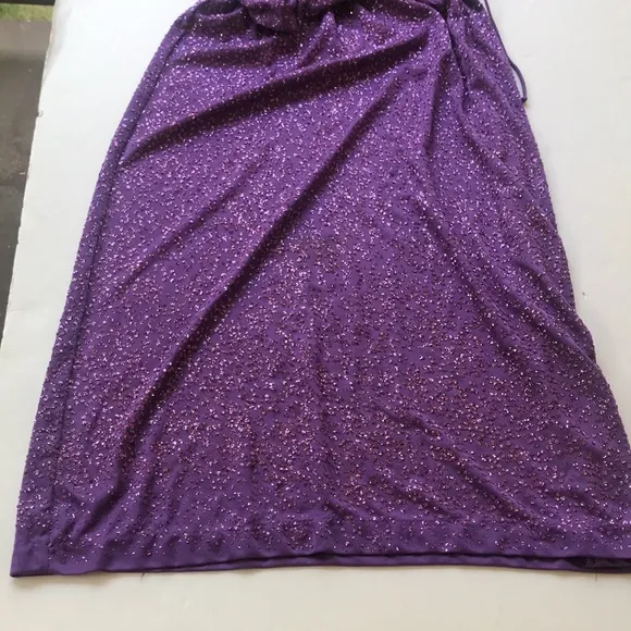 True Vintage 1970‘s Disco Sparkle Dress Midi Purple Glitter Cowneck Y2k Party Sm
