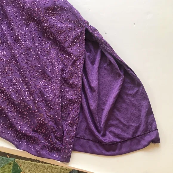 True Vintage 1970‘s Disco Sparkle Dress Midi Purple Glitter Cowneck Y2k Party Sm