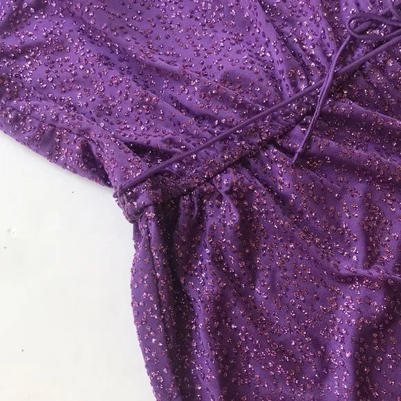 True Vintage 1970‘s Disco Sparkle Dress Midi Purple Glitter Cowneck Y2k Party Sm
