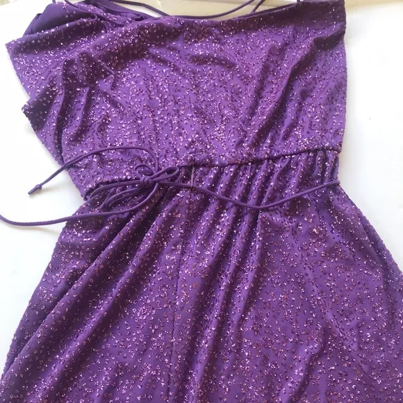 True Vintage 1970‘s Disco Sparkle Dress Midi Purple Glitter Cowneck Y2k Party Sm