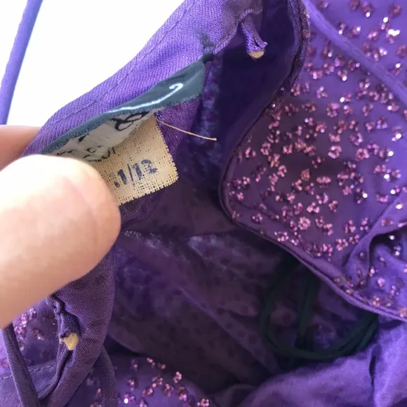 True Vintage 1970‘s Disco Sparkle Dress Midi Purple Glitter Cowneck Y2k Party Sm