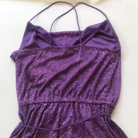 True Vintage 1970‘s Disco Sparkle Dress Midi Purple Glitter Cowneck Y2k Party Sm