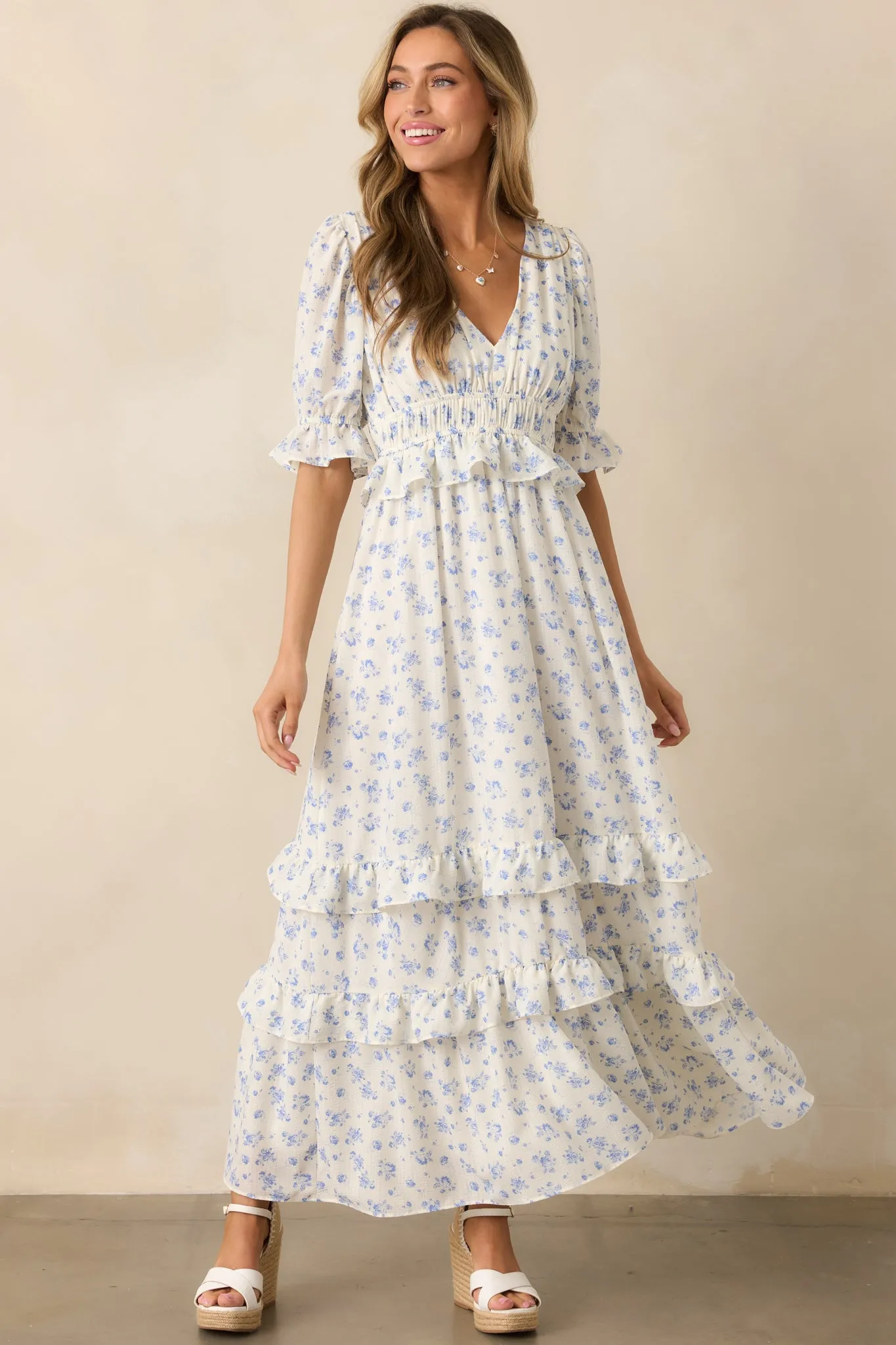 Tulip Tea Time Ivory Floral Ruffle Maxi Dress