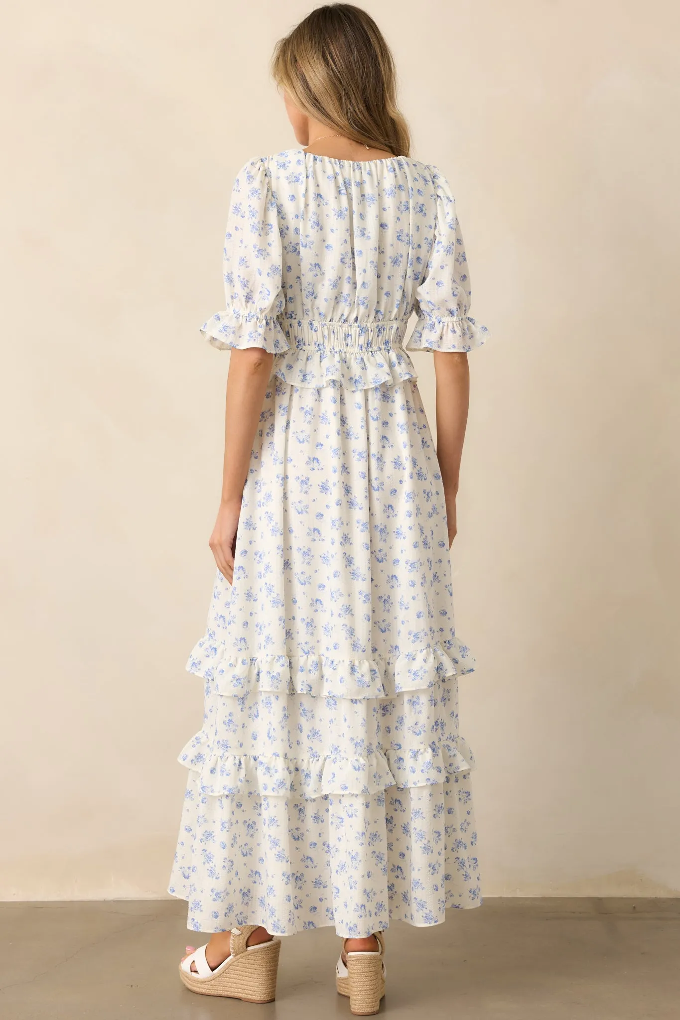 Tulip Tea Time Ivory Floral Ruffle Maxi Dress