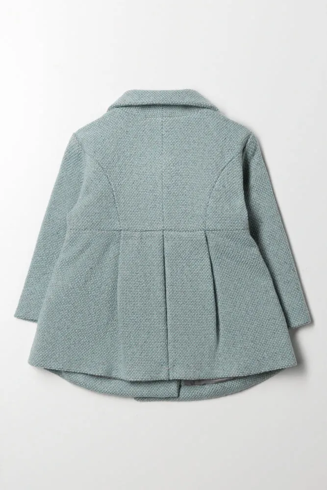 Tweed Coat With Pleats Light Green
