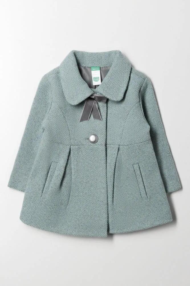 Tweed Coat With Pleats Light Green