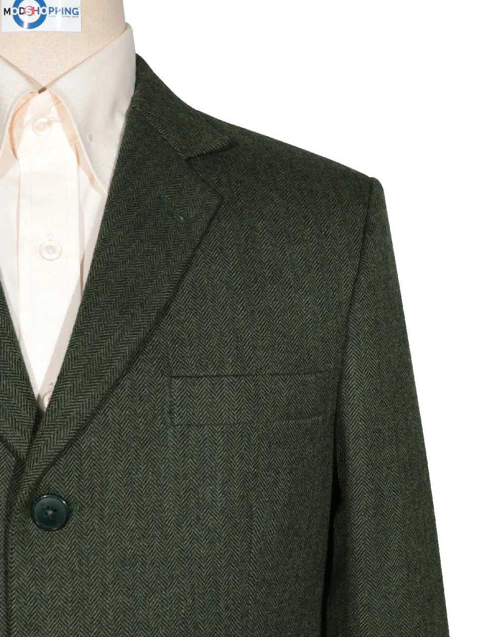 Tweed Jacket - Olive Green Herringbone Tweed Blazer