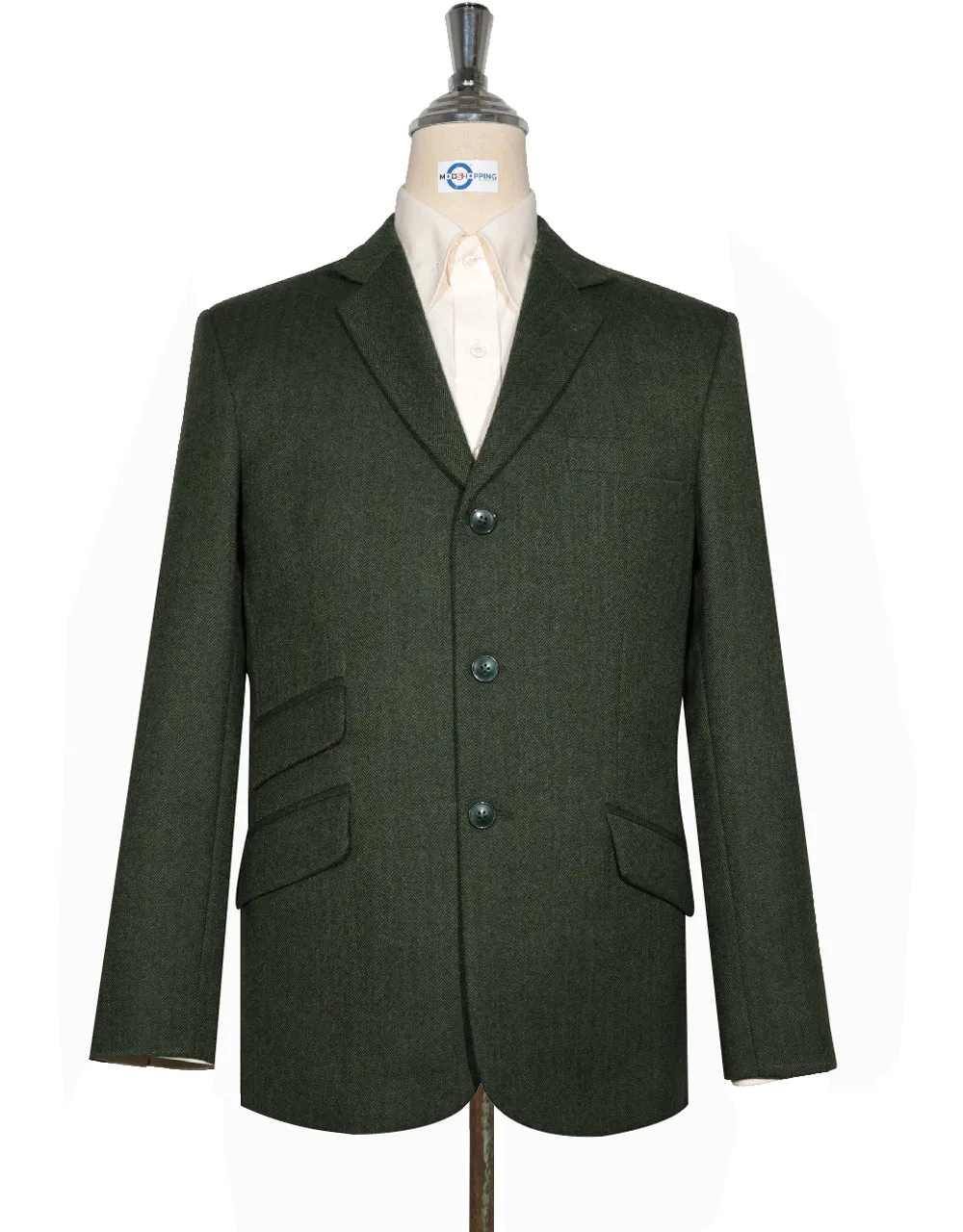 Tweed Jacket - Olive Green Herringbone Tweed Blazer