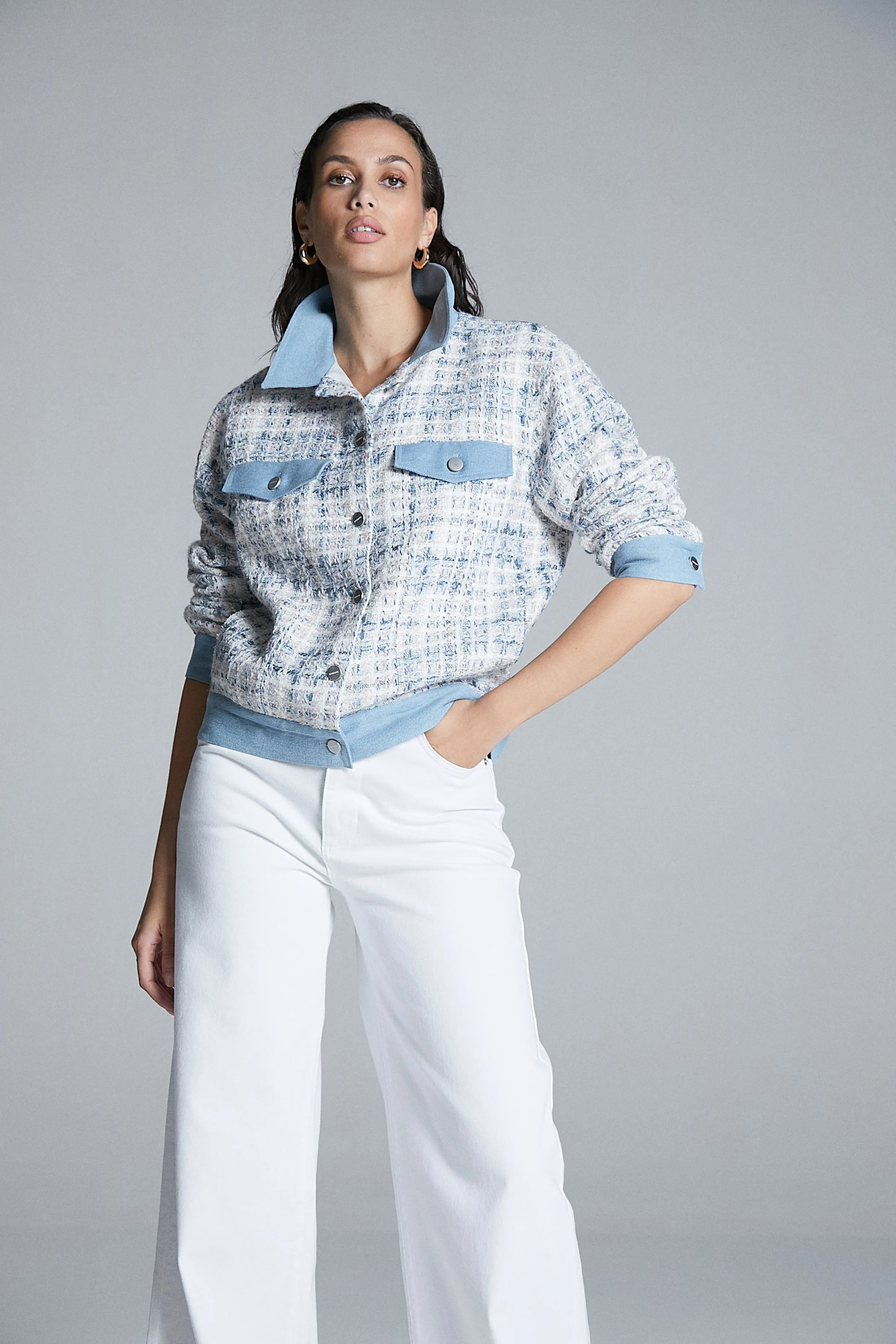 Tweed Jacket With Denim Detail