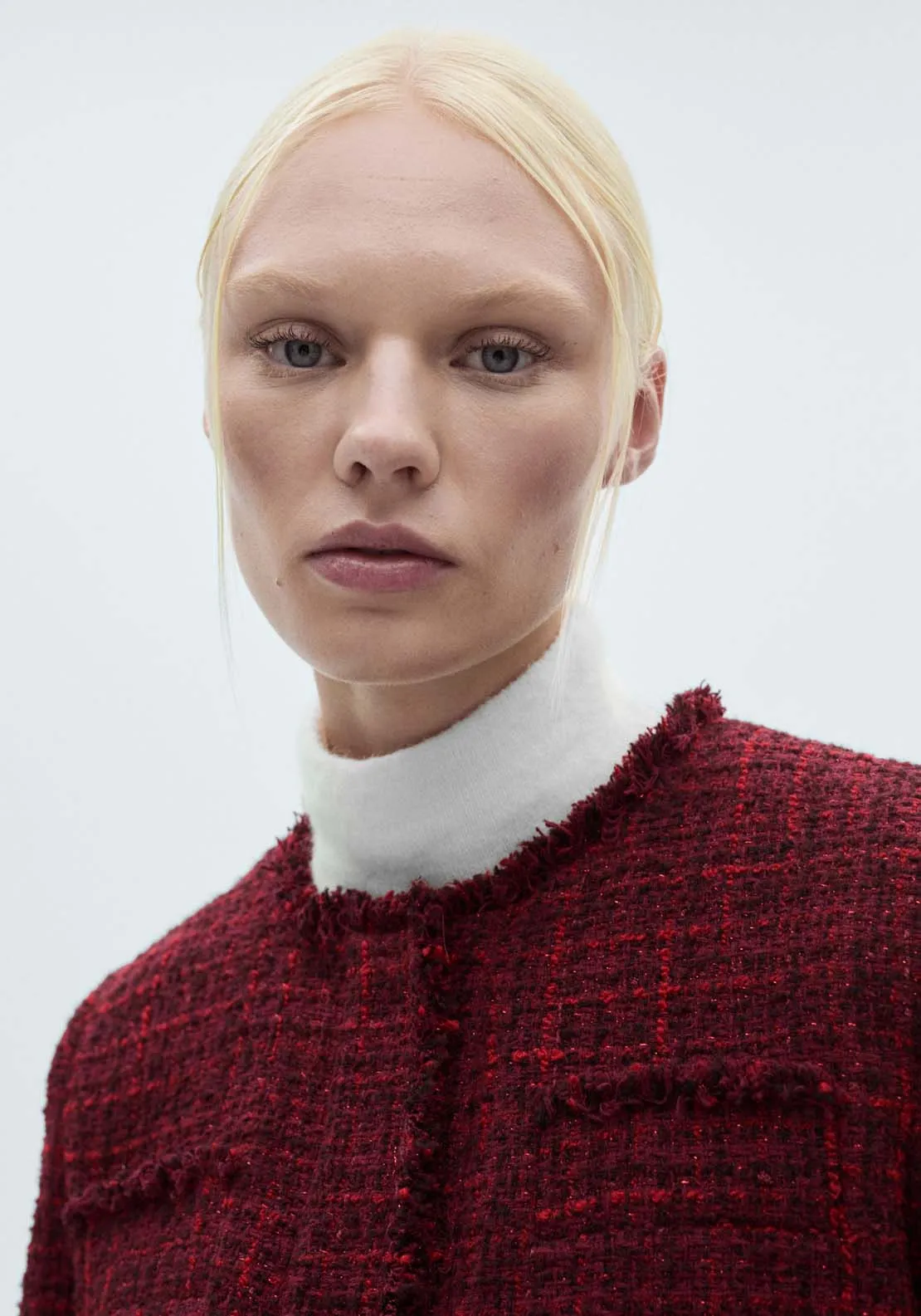 Tweed jacket with frayed ends - Dark Red