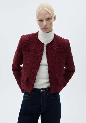 Tweed jacket with frayed ends - Dark Red