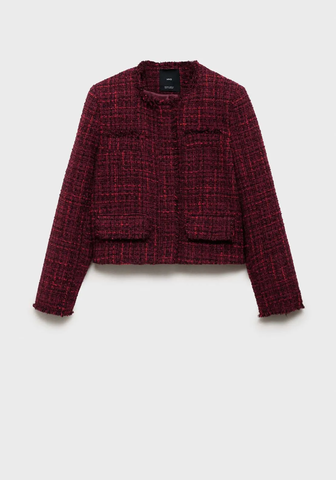 Tweed jacket with frayed ends - Dark Red