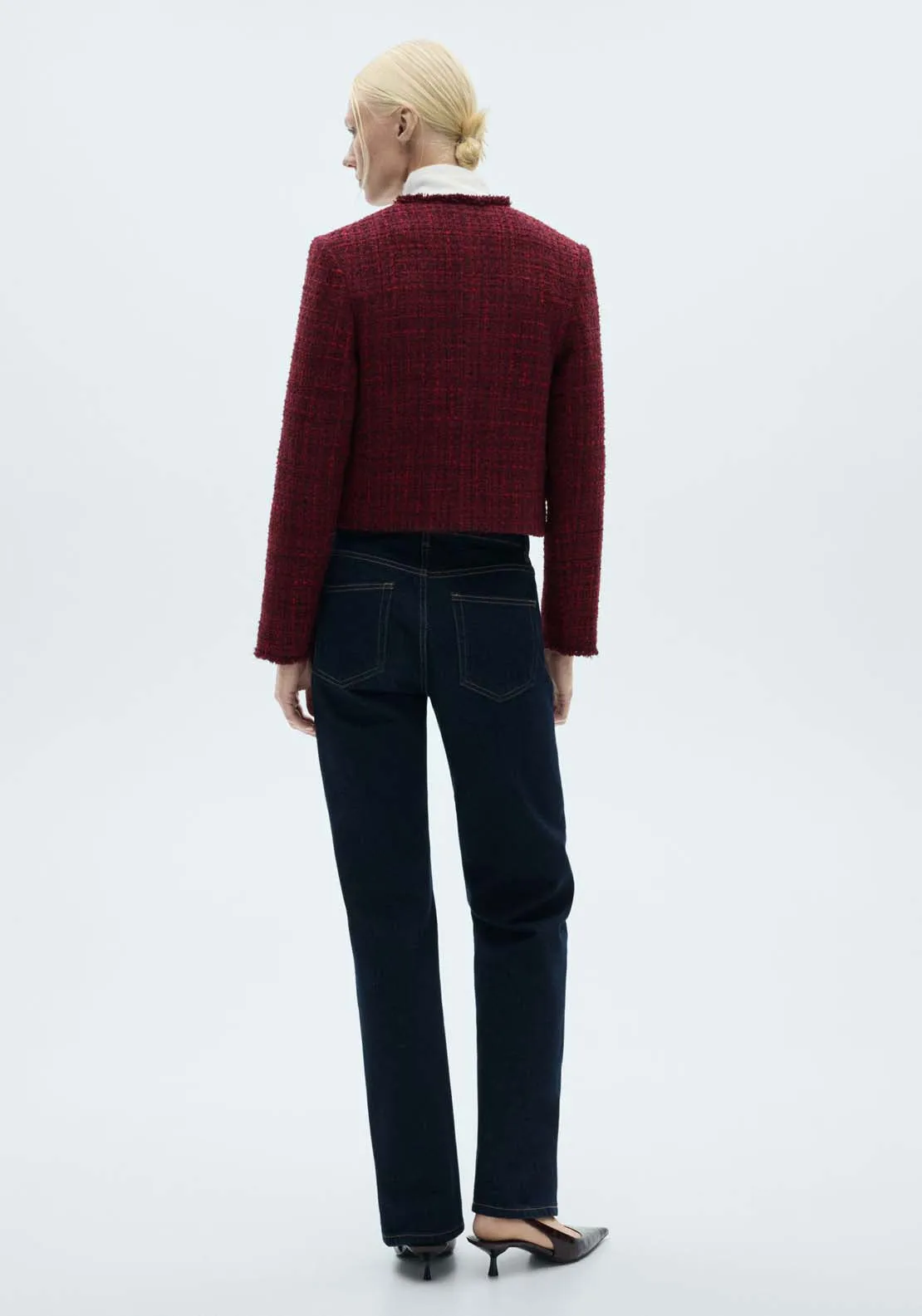 Tweed jacket with frayed ends - Dark Red