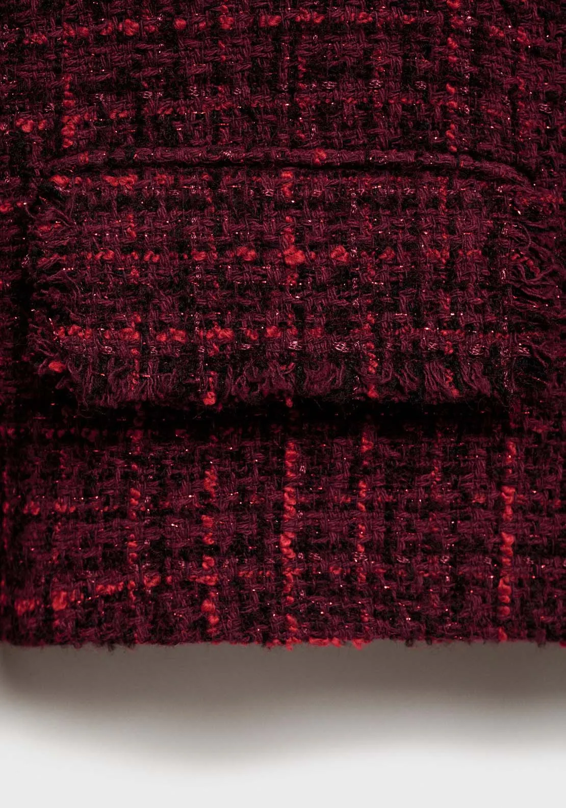 Tweed jacket with frayed ends - Dark Red