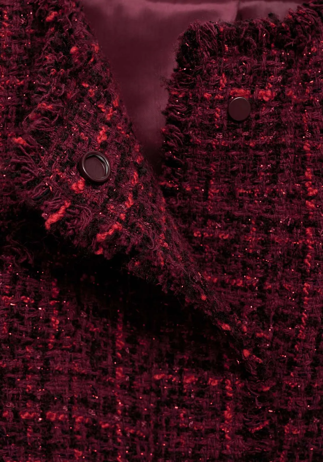 Tweed jacket with frayed ends - Dark Red