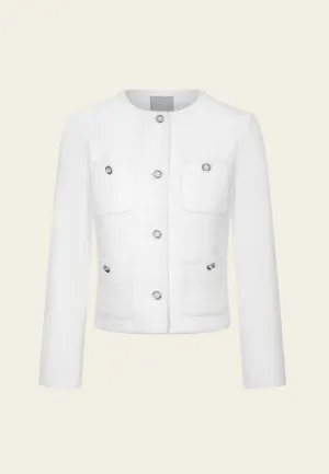 Twrill-panelled Patch-pocket Embellished-button Tweed Jacket