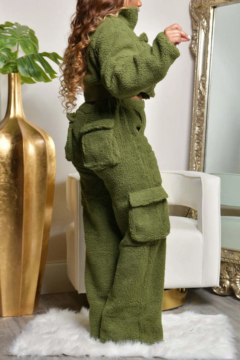 UI936 Woolen Polar Fleece Jacket Top and Pants Set
