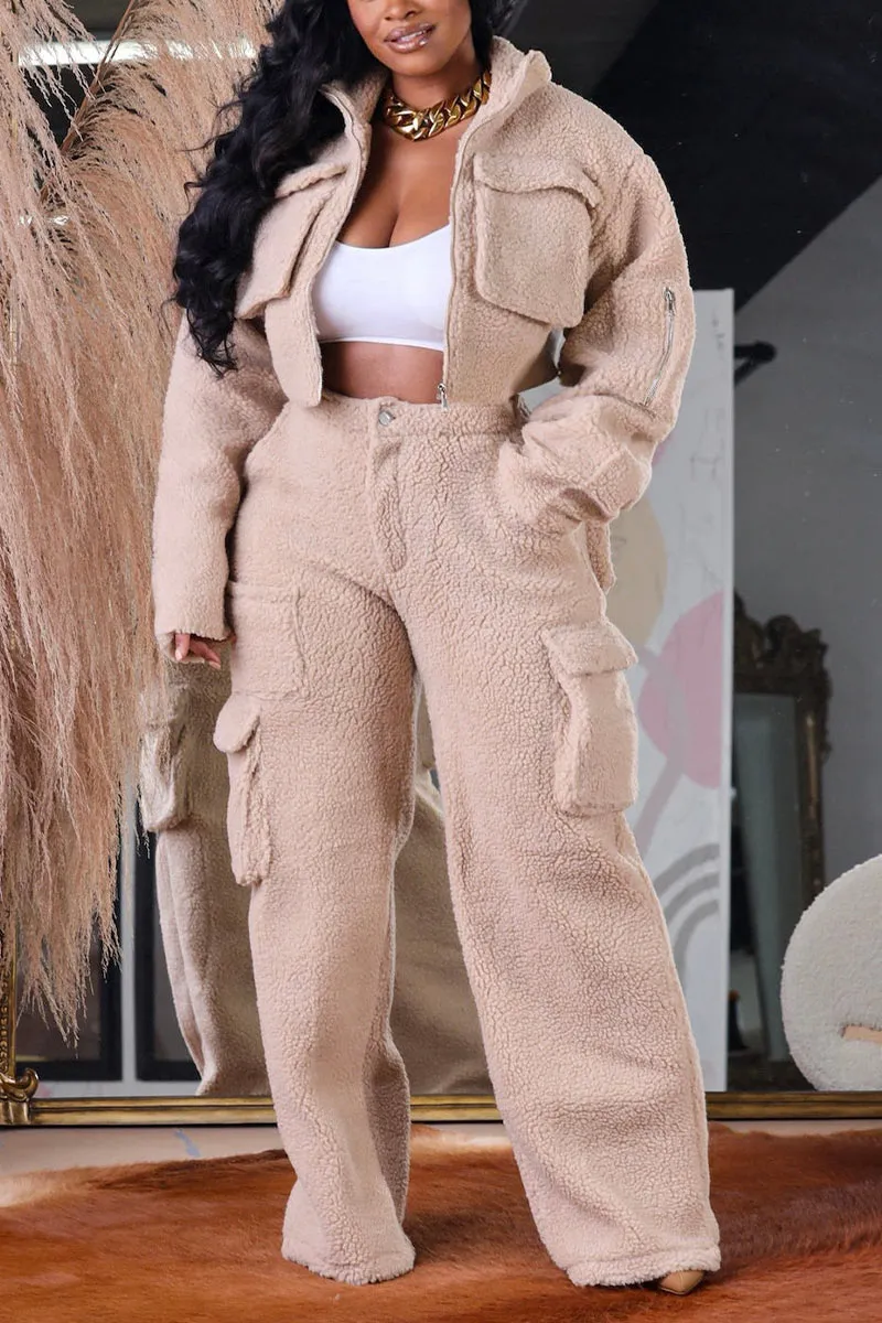 UI936 Woolen Polar Fleece Jacket Top and Pants Set