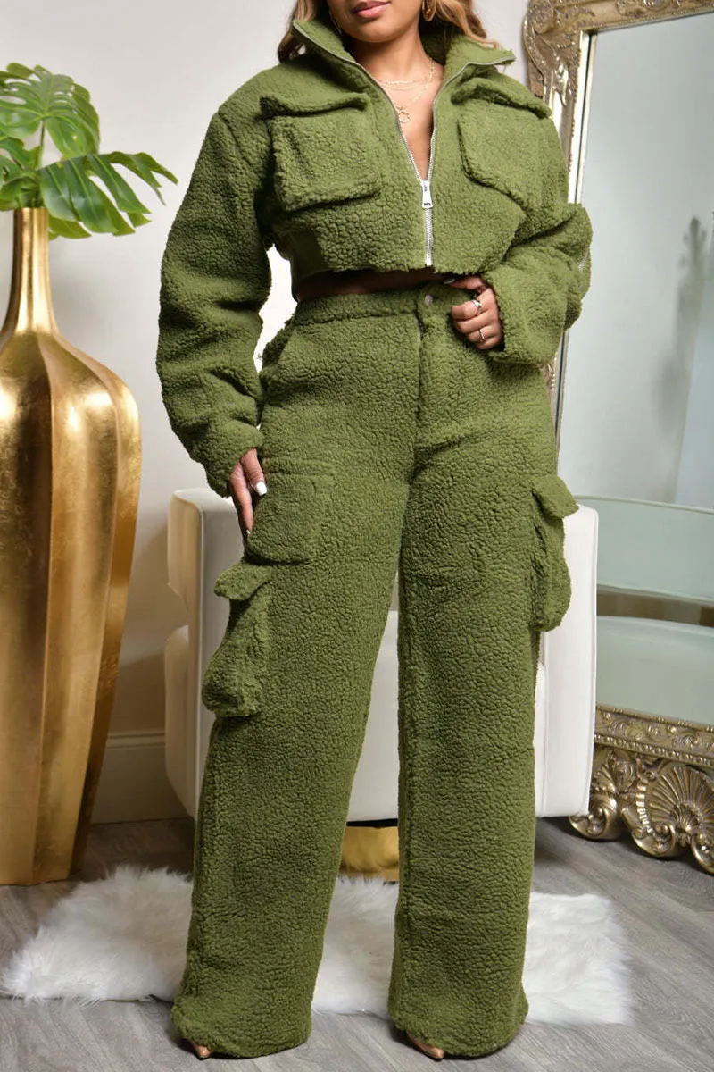 UI936 Woolen Polar Fleece Jacket Top and Pants Set