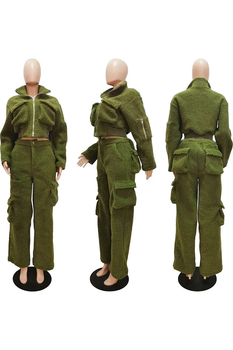 UI936 Woolen Polar Fleece Jacket Top and Pants Set