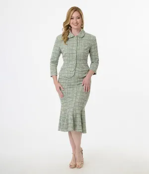 Unique Vintage 1940s Green Plaid Boucle Peplum Jacket