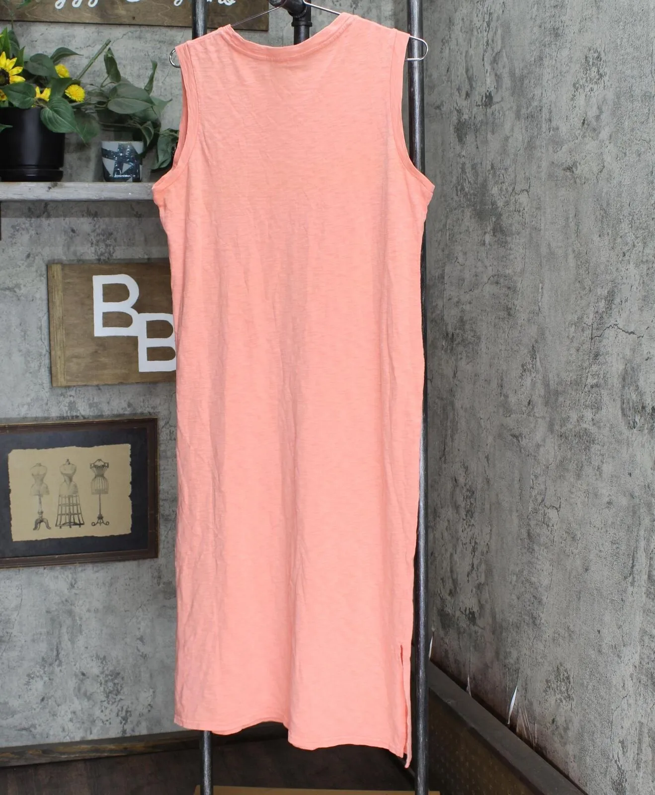 Universal Thread Womens Burnout Sleeveless T-Shirt Dress Bright Pinkish Orange L