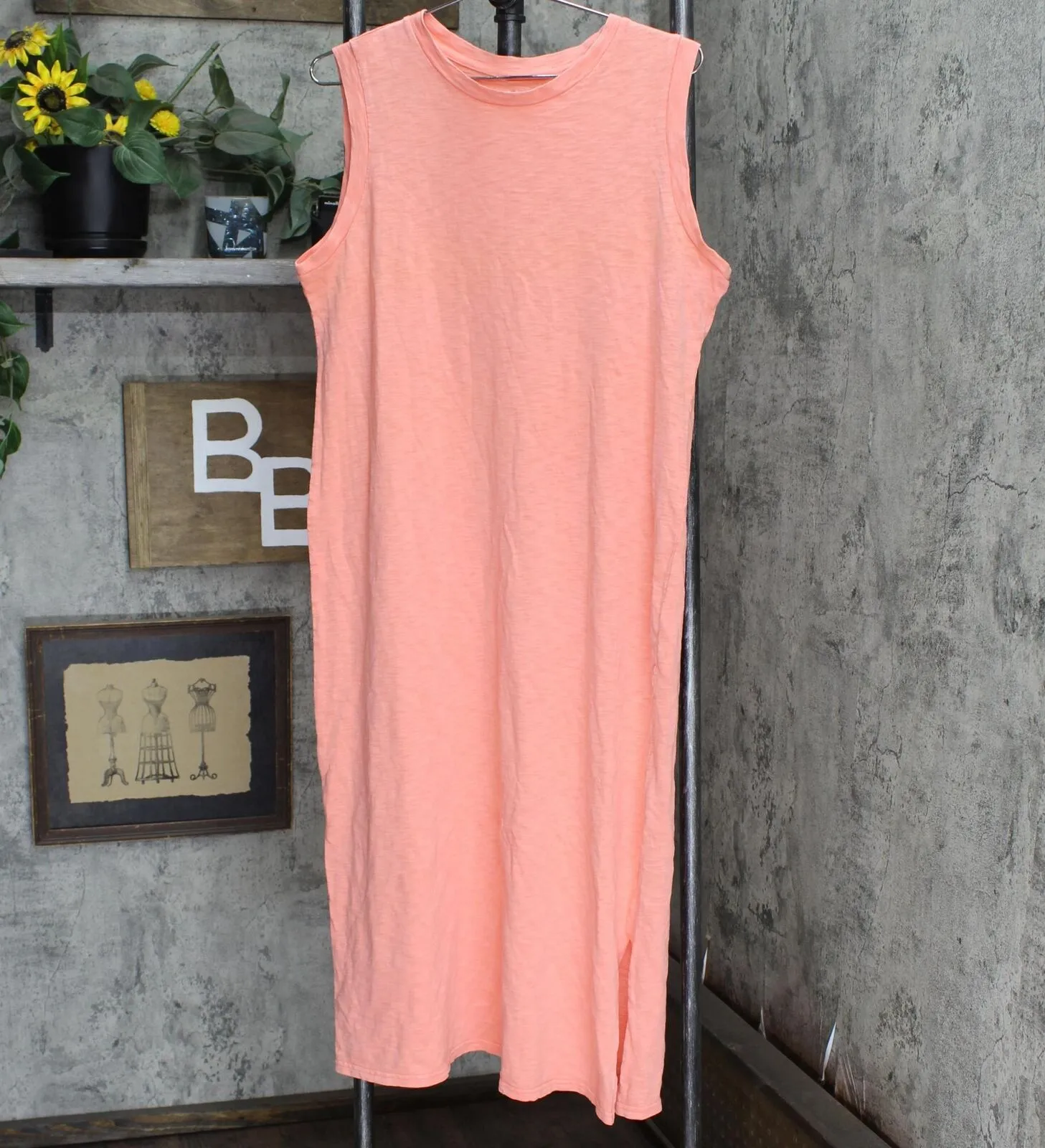 Universal Thread Womens Burnout Sleeveless T-Shirt Dress Bright Pinkish Orange L