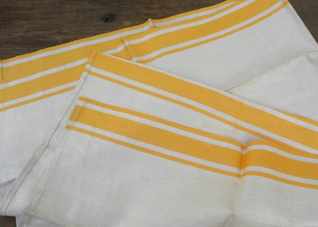 Unused Vintage Linen Yellow and White Kitchen Tea Towel