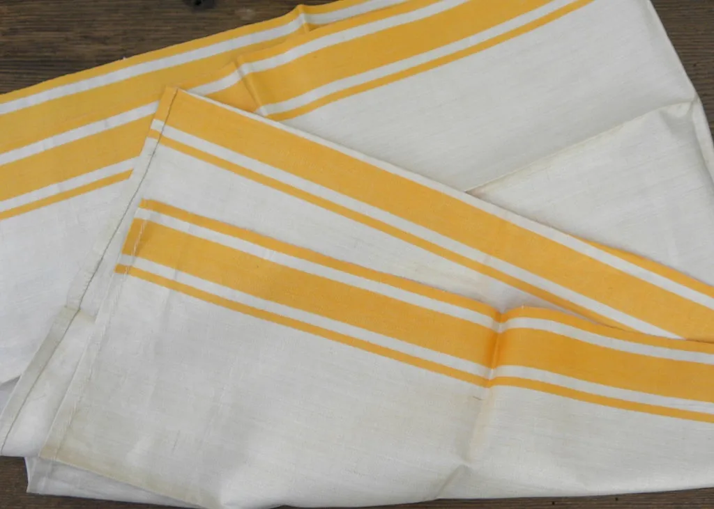Unused Vintage Linen Yellow and White Kitchen Tea Towel