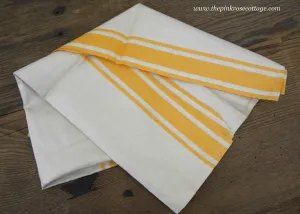 Unused Vintage Linen Yellow and White Kitchen Tea Towel