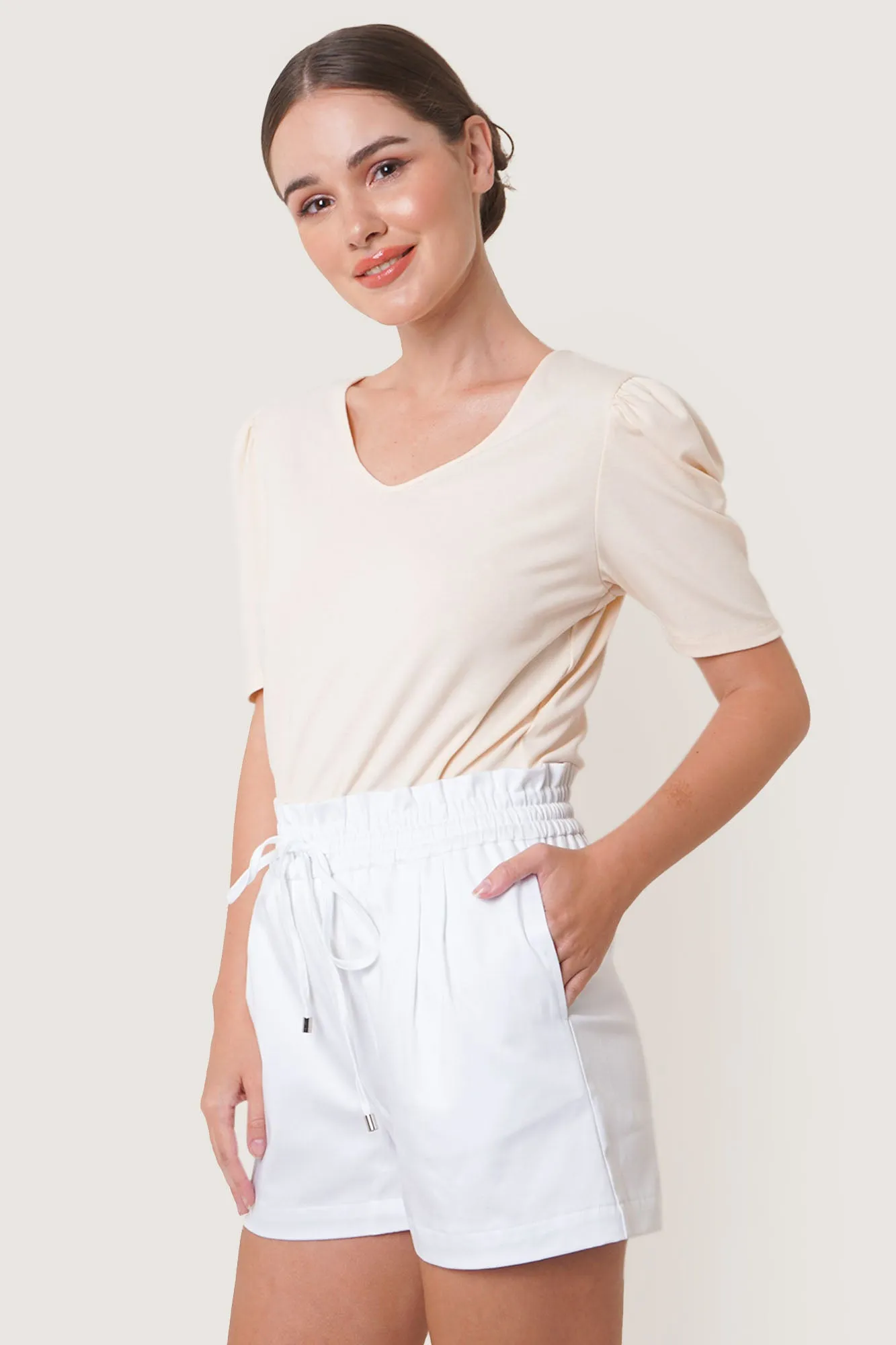 V-Neck Puff Sleeve Tee
