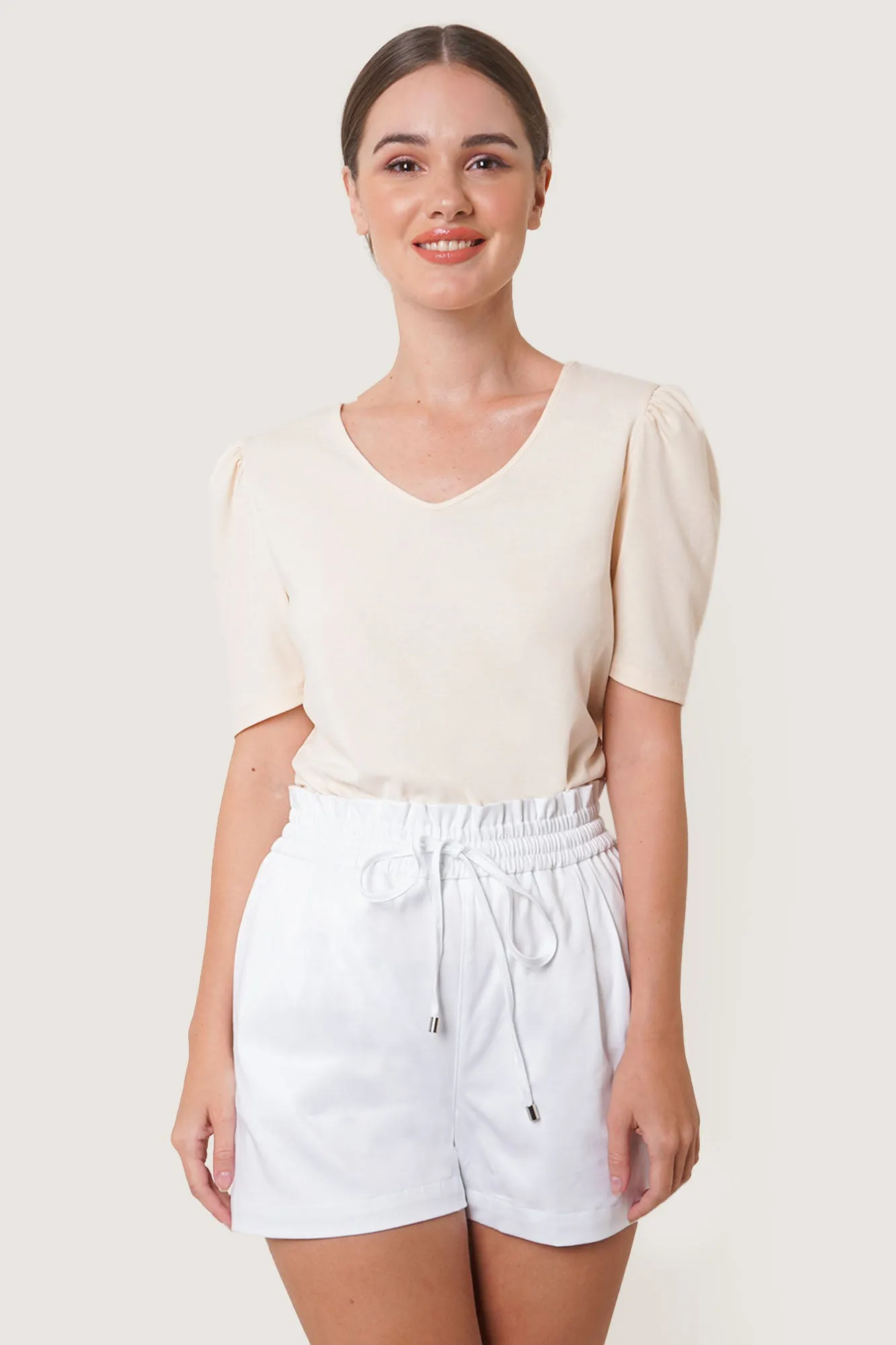 V-Neck Puff Sleeve Tee