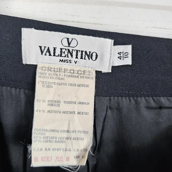 Valentino Miss V Italian Midi Skirt Sz 10 Black Vintage Designer Classic Career