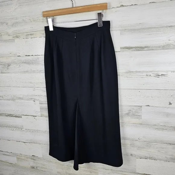Valentino Miss V Italian Midi Skirt Sz 10 Black Vintage Designer Classic Career