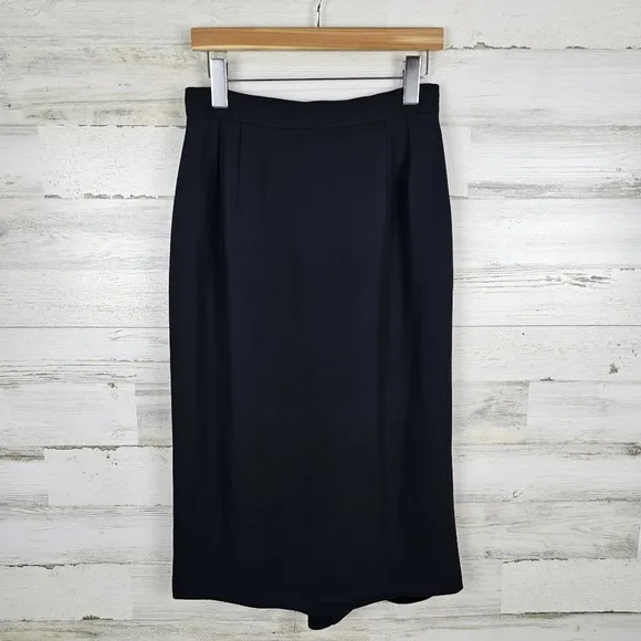 Valentino Miss V Italian Midi Skirt Sz 10 Black Vintage Designer Classic Career