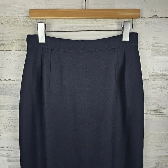 Valentino Miss V Italian Midi Skirt Sz 10 Black Vintage Designer Classic Career