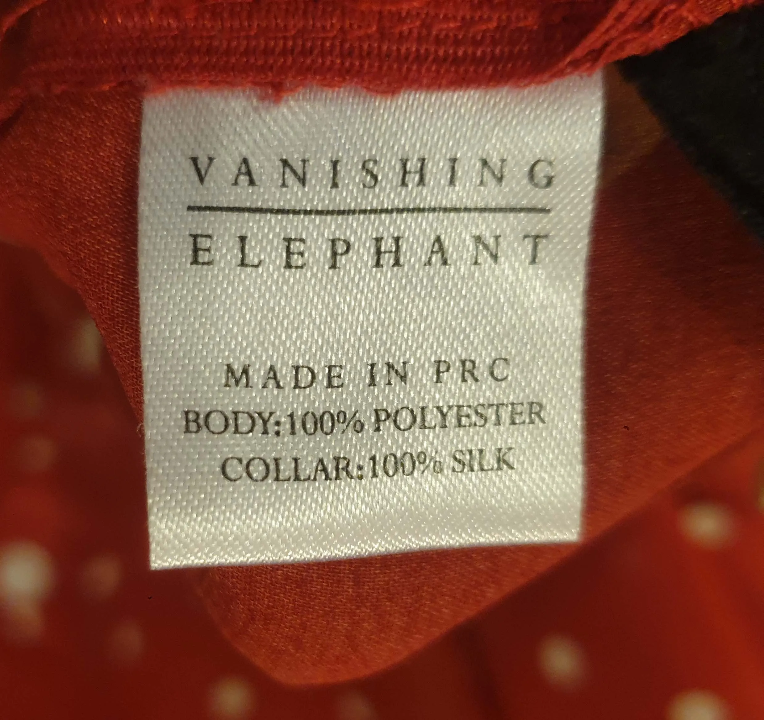 Vanishing Elephant red polka dot top with blue peter pan collar size S